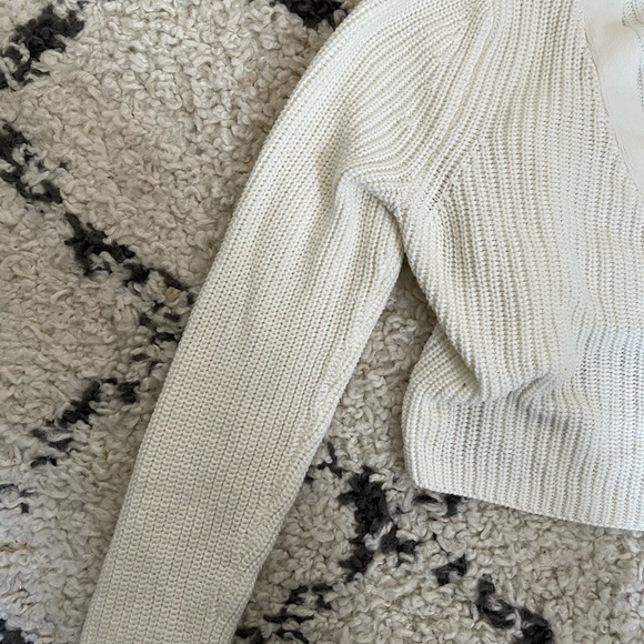 Cream Cropped Lace-up LF Sweater - Picture 3 of 3